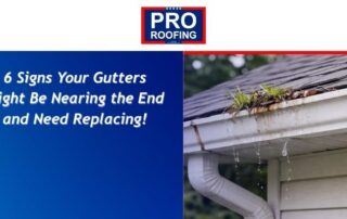 Gutter damage signs on roof edge indicating need for replacement or repair.