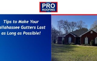 Brochure cover with PRO Roofing logo and tips for maintaining Tallahassee gutters.