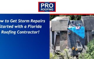 Roofers inspect storm damage on a residential roof with multiple valleys and a steep pitch.