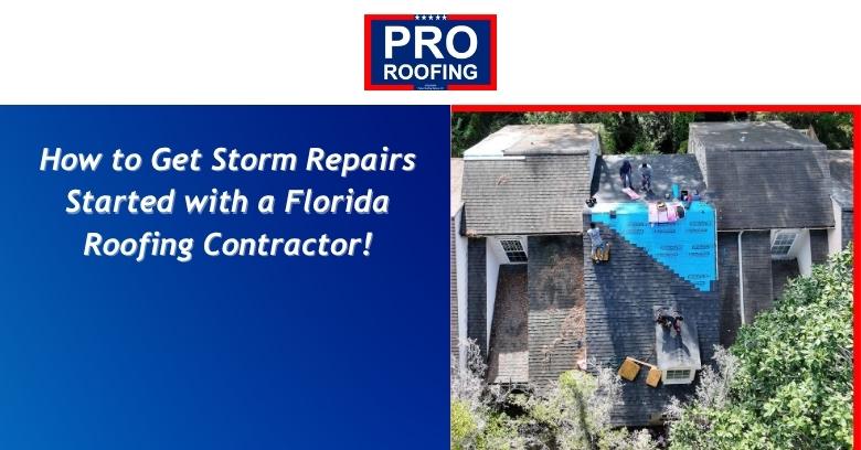 Roofers inspect storm damage on a residential roof with multiple valleys and a steep pitch.