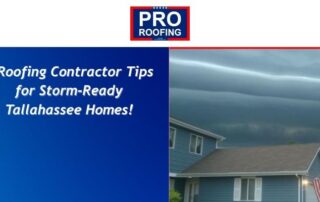 Pro Roofing promotional image with storm-ready roofing tips for Tallahassee homes.