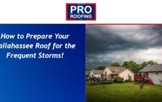 Pro Roofing guide on preparing Tallahassee roofs for storms with a residential yard and cloudy sky.
