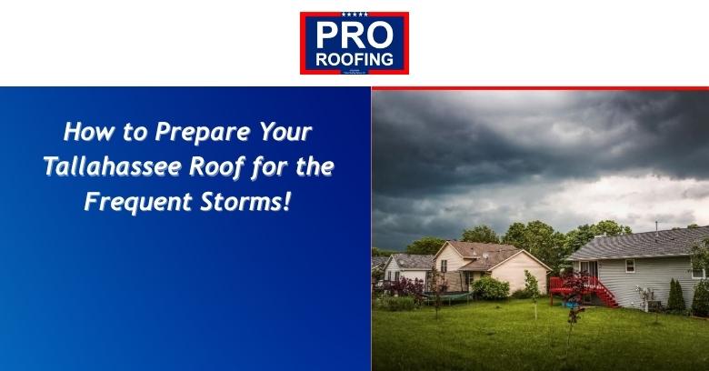 Pro Roofing guide on preparing Tallahassee roofs for storms with a residential yard and cloudy sky.